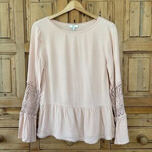 Joie XS Peach Lace Sleeve‎ Long Sleeve Blouse - Flawed